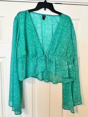 wild fable Teal Floral Tie-Front Peplum Blouse